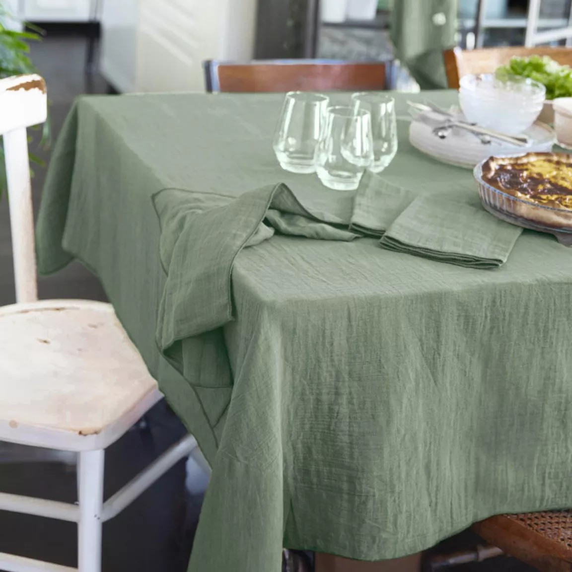 Nappe rectangulaire gaze de coton (150 x 250 cm) Gaïa Vert eucalyptus