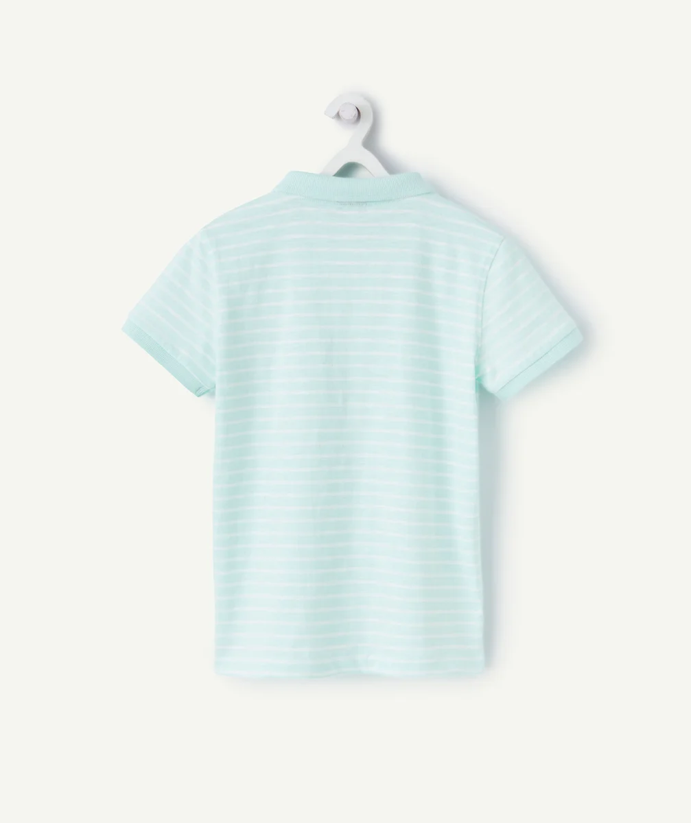 polo manches courtes garçon en coton bio vert avec rayures