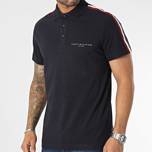 Polo Manches Courtes A Bandes Global Stripe Shoulder 0772 Bleu Marine