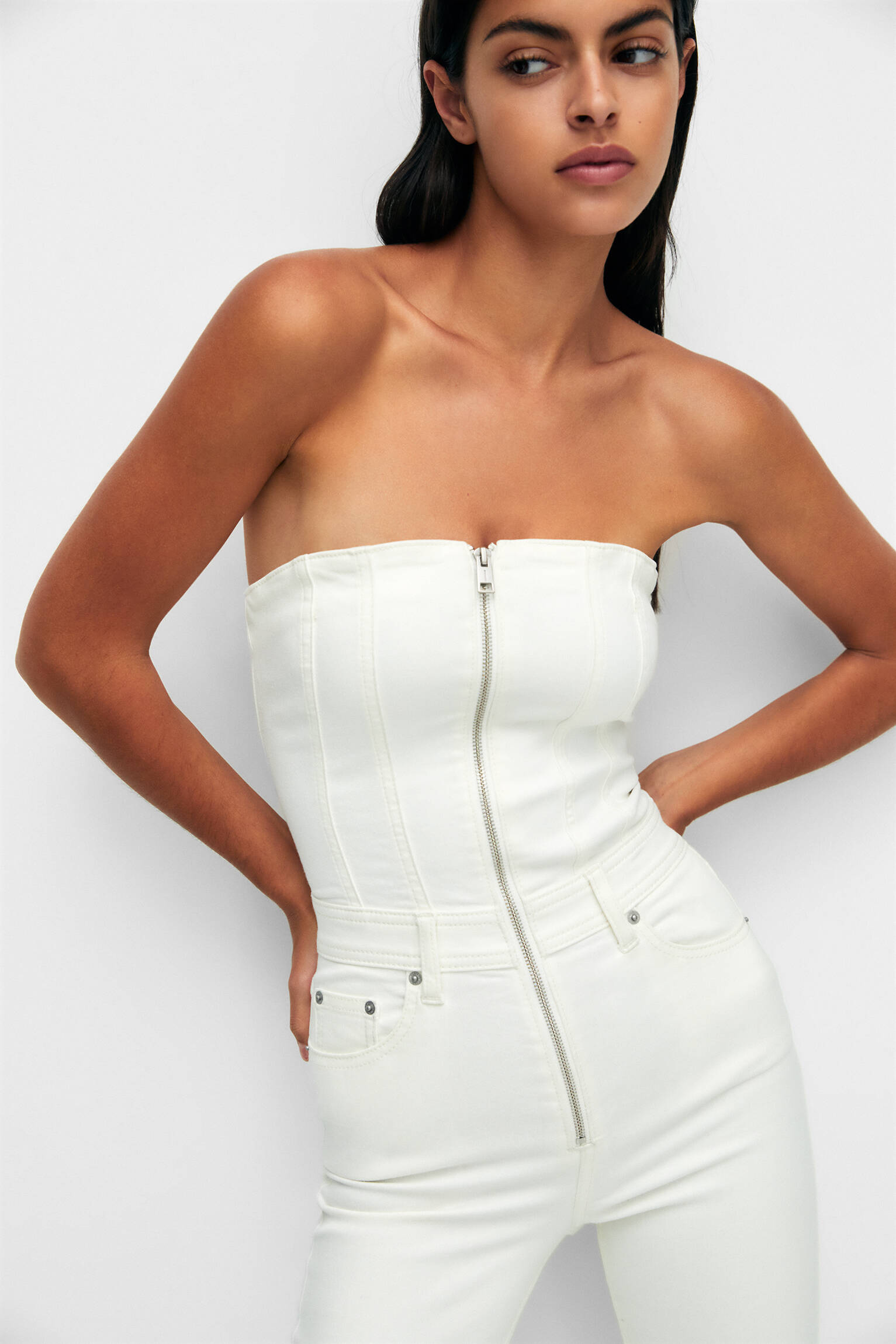 MACACÃO JEANS CORSET - BRANCO