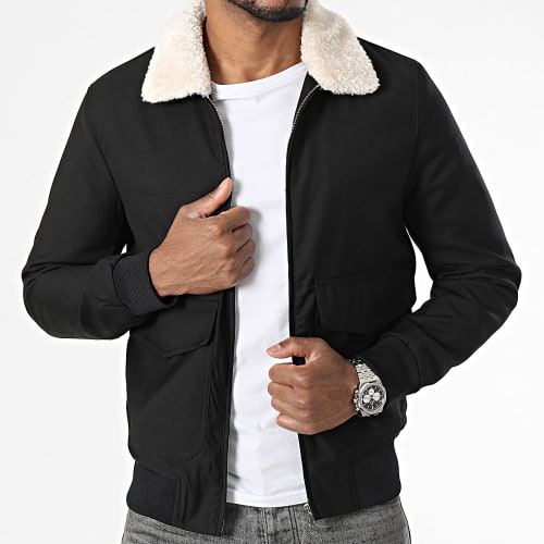 Veste Zippée Col Fourrure Noir