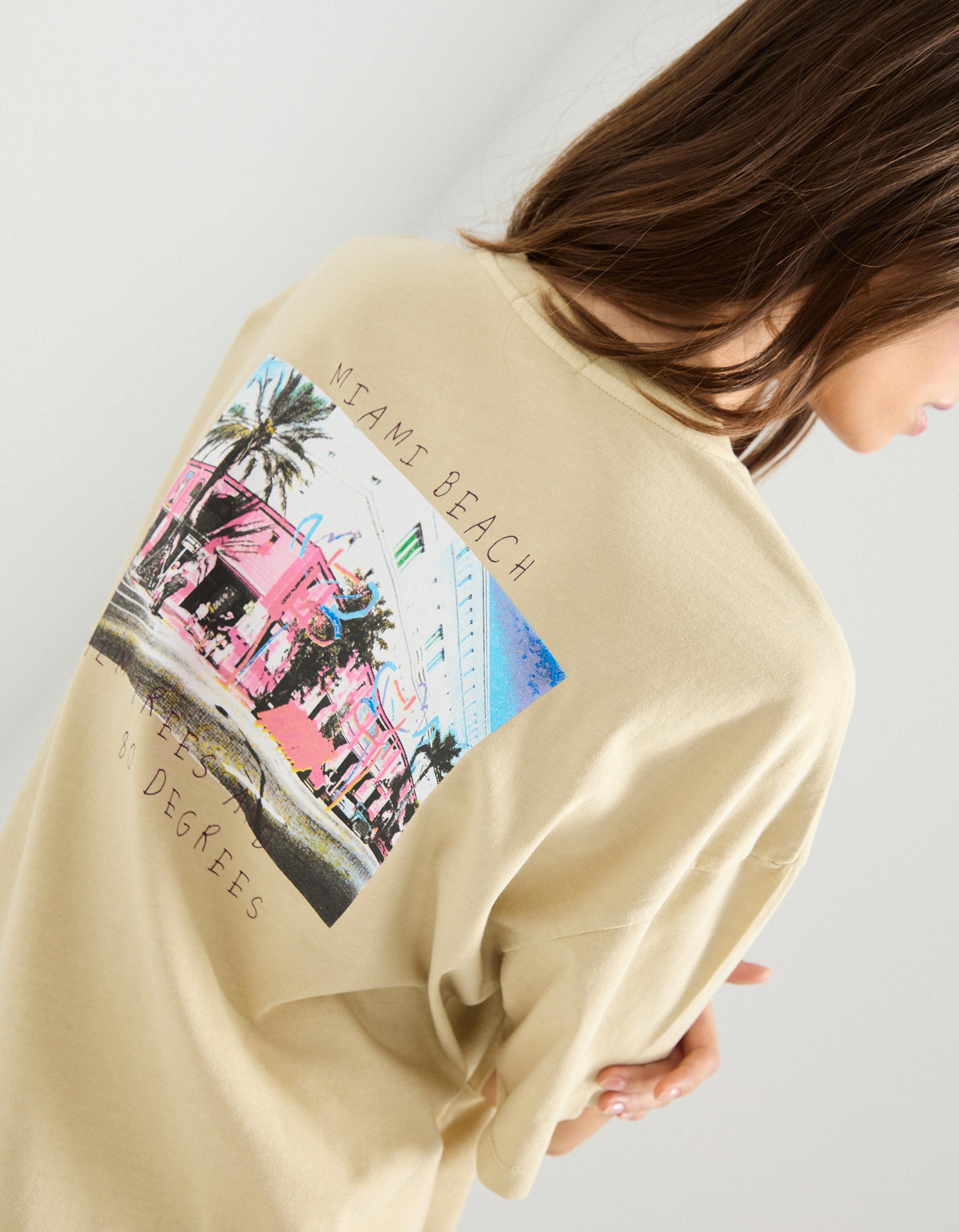 T-shirt Print, Mulher, Bege Claro