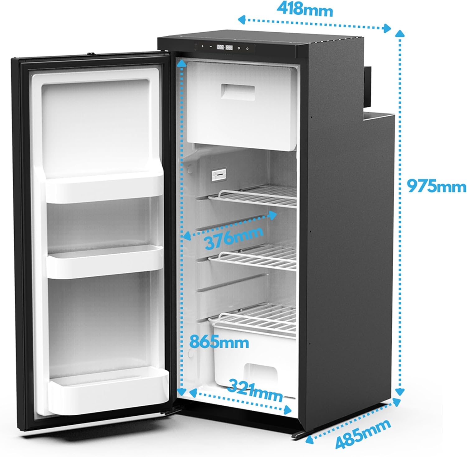 90L Kompressor Kühlbox mit APP-Steuerung 12V 24V, Energiesparender Mini Kühlschrank mit seitlich öffnender Tür, Kühlschrank klein mit Gefrierfunktion für Auto, LKW, Boot, Reisemobil, Camping