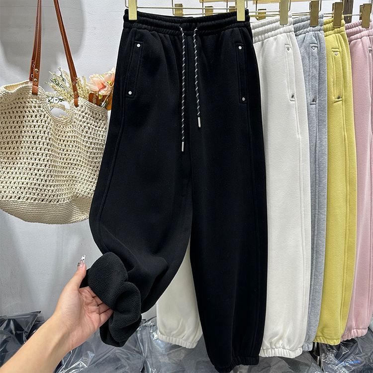 Alhambra - Hoge taille effen fleecegevoerde cropped harem-joggingbroek
