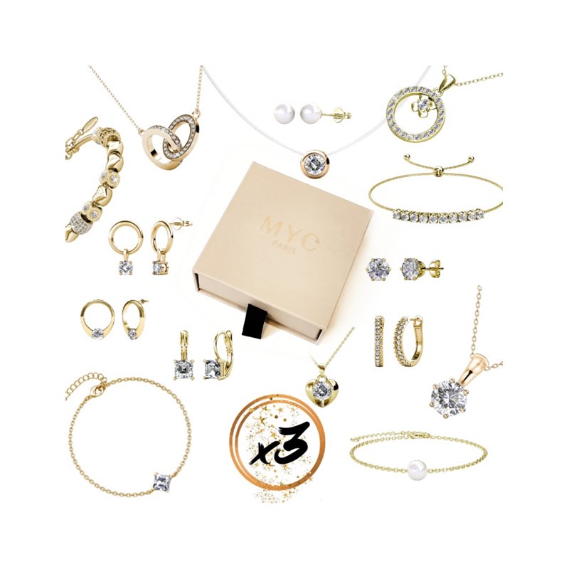 3 bijoux surprises en boite cadeau - Or et Cristal