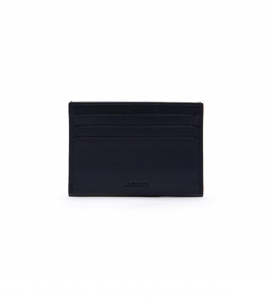 Porta-cartões Lacoste Fitzgerald em couro, azul-marinho - 11x7,5x0,5cm -
