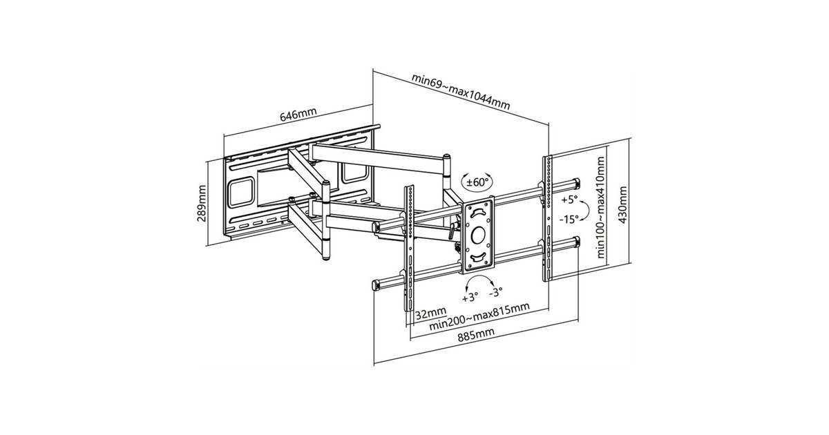 goobayWide Range TV Wall Mount Pro FULLMOTION (XL), 43 tot 90 inch wandmontage   (Zwart)