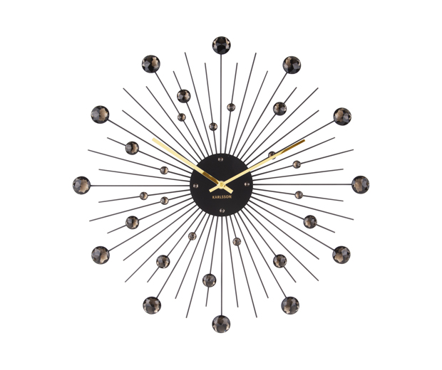Wall clock Sunburst crystal black large