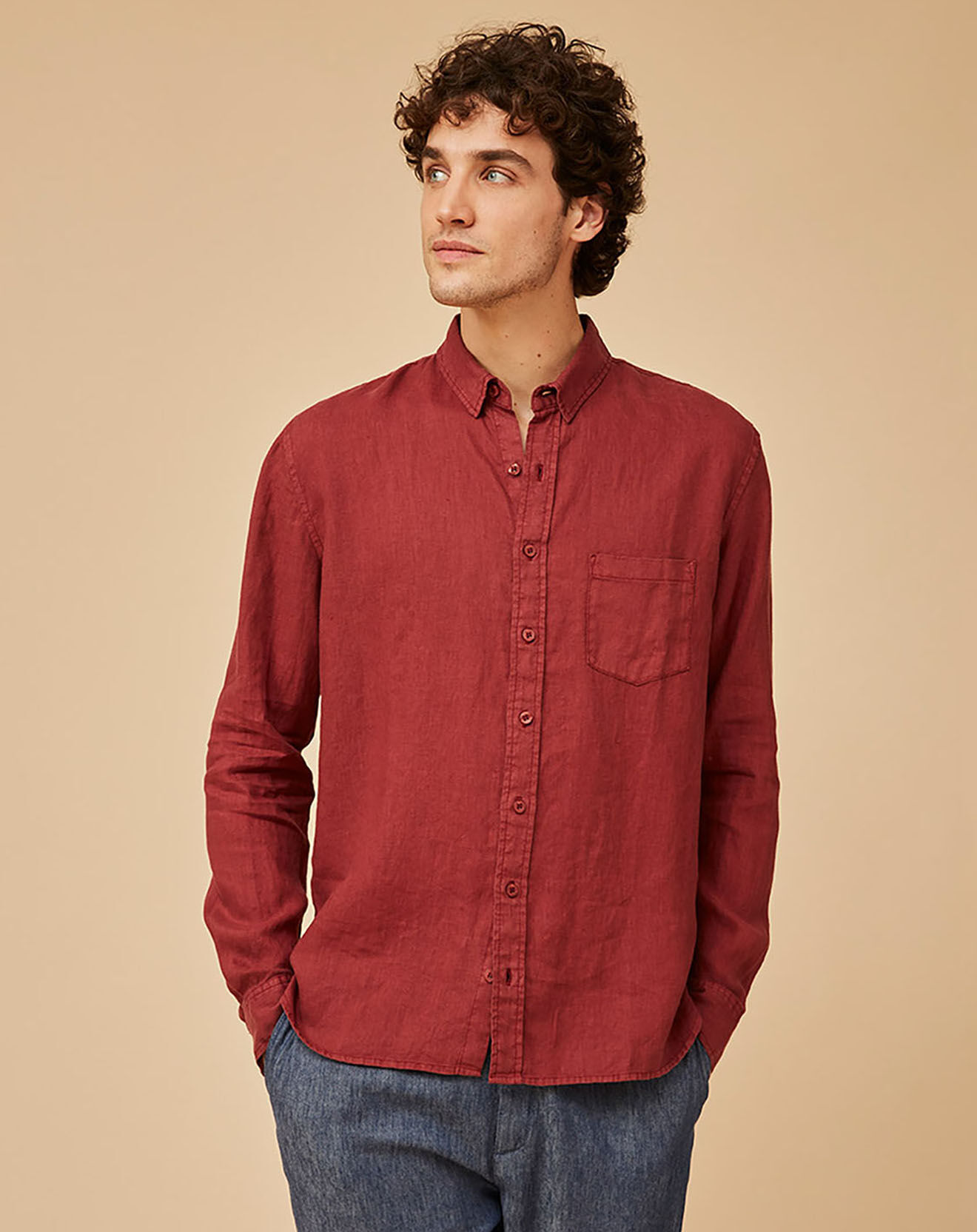 Harris Wilson Chemise Slim Fit 100% Lin Bernardin terracotta
