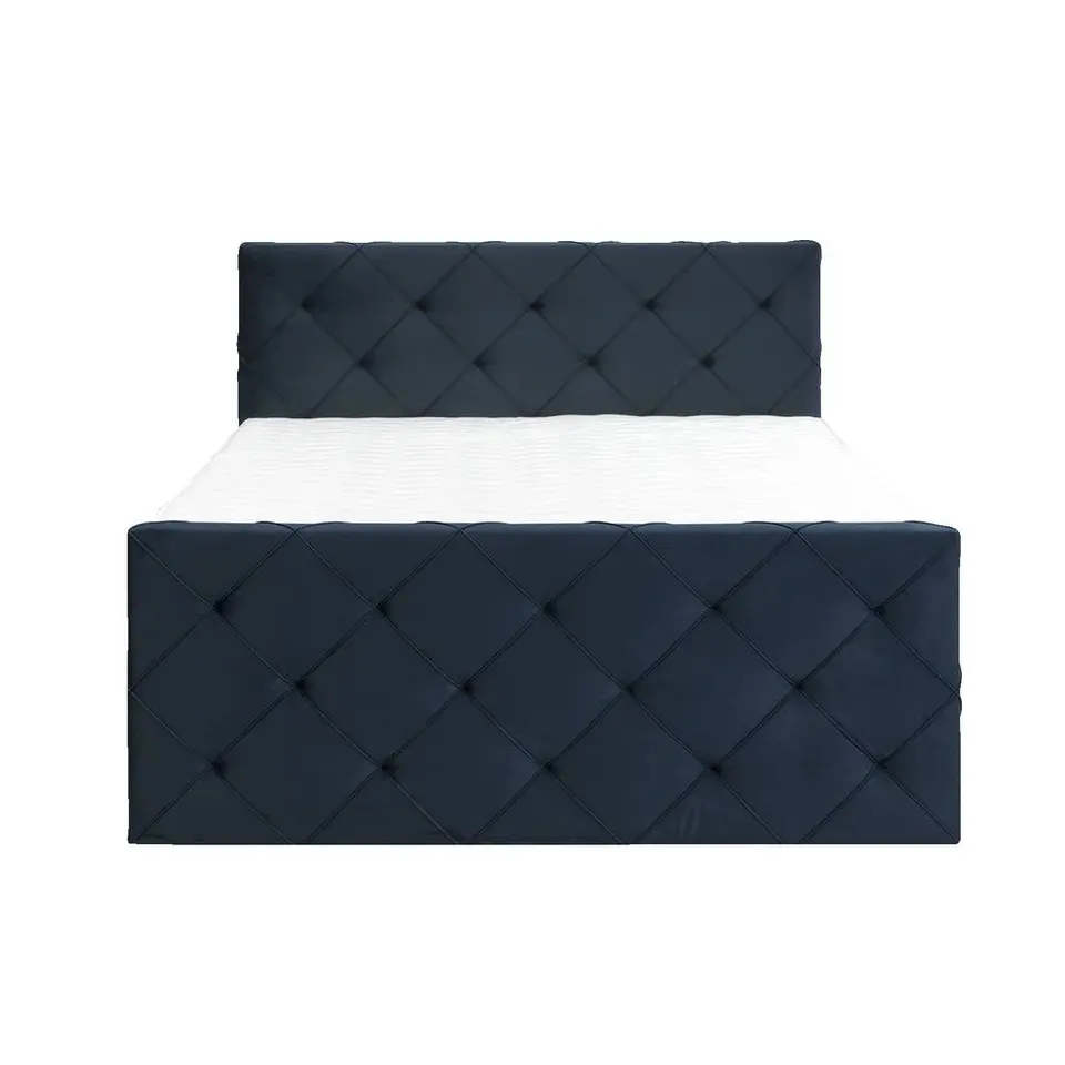 Boxspring met opbergruimte en voetbord Liv geruit - blauw - 180x200cm