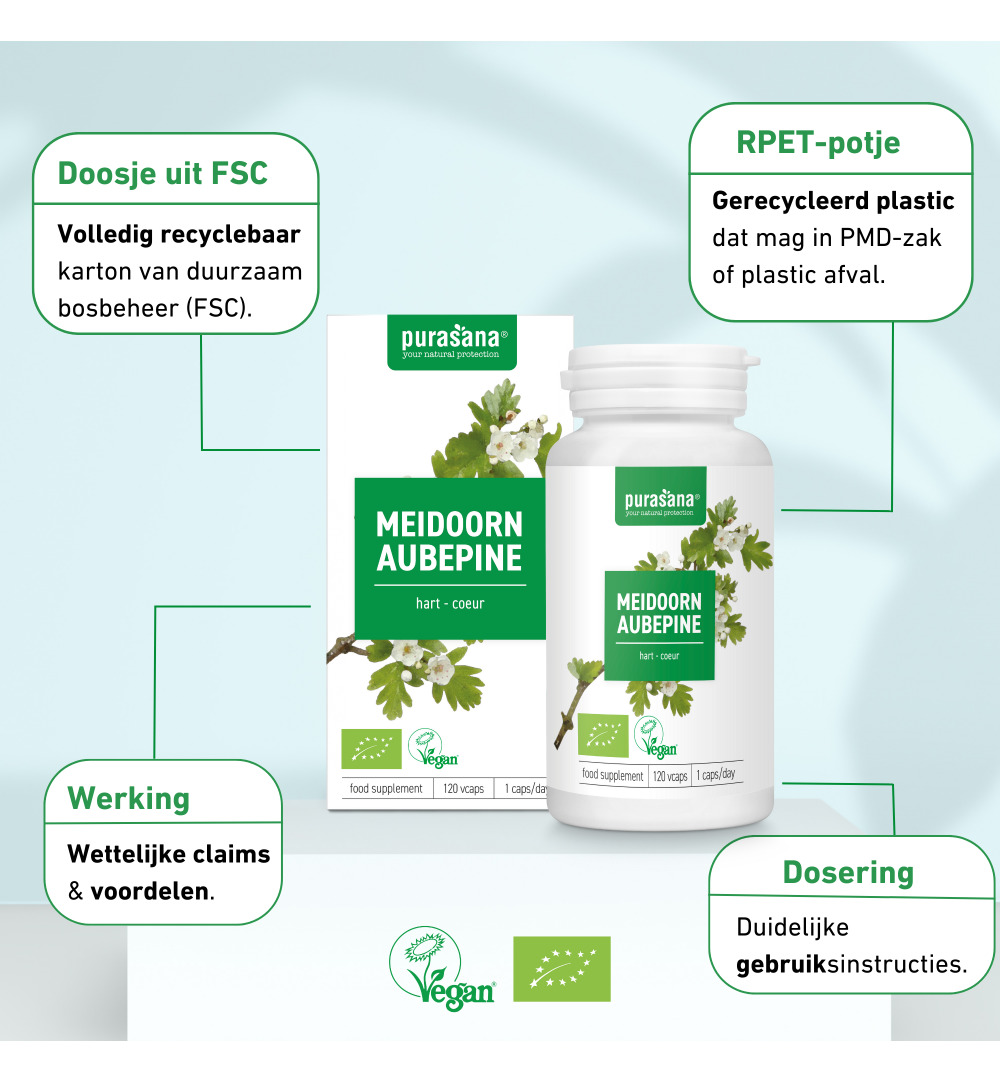 Purasana Meidoorn/Aubepine Vegan Bio (120 vega capsules)
