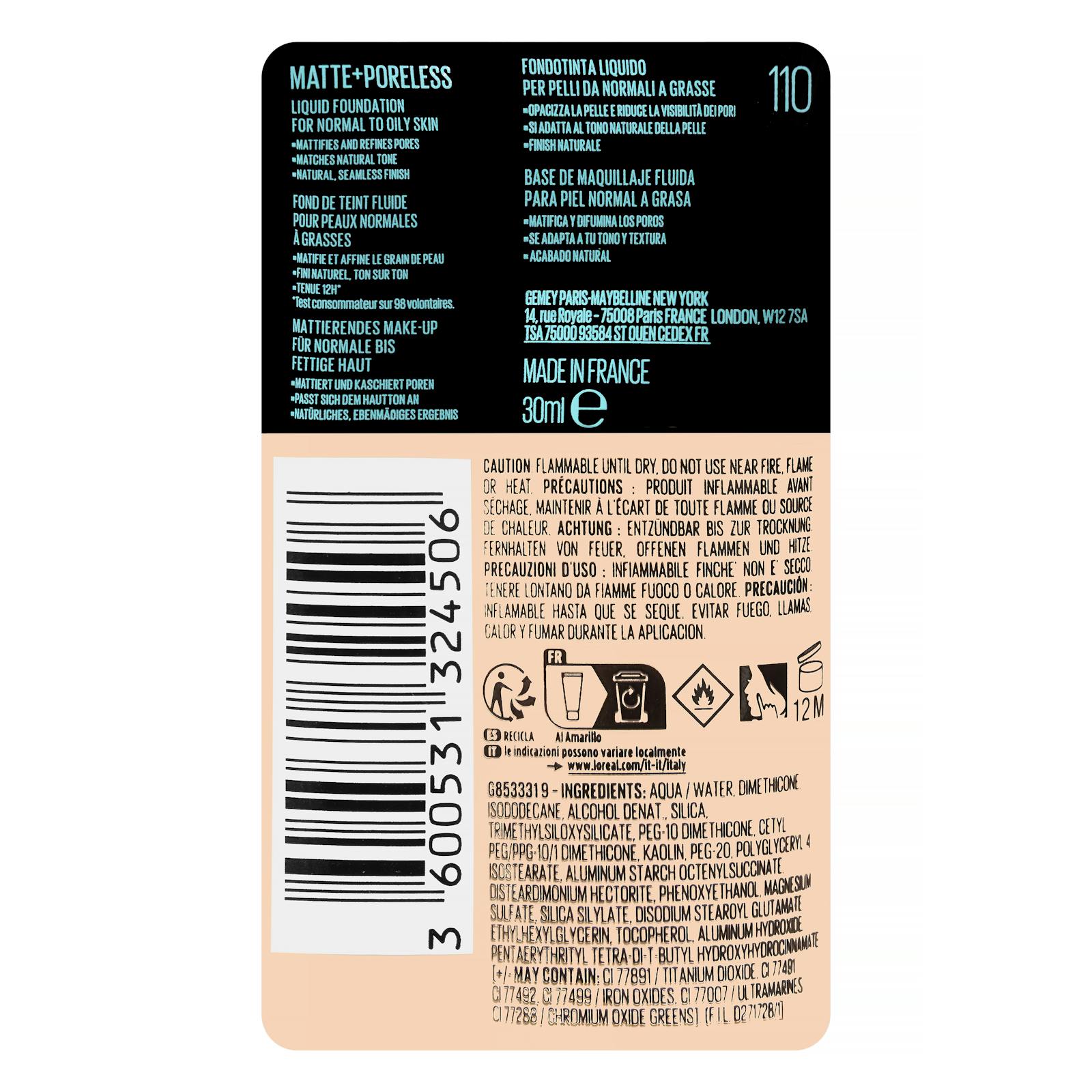 Maybelline Fit Me Fluid Makeup 110 Porcelain