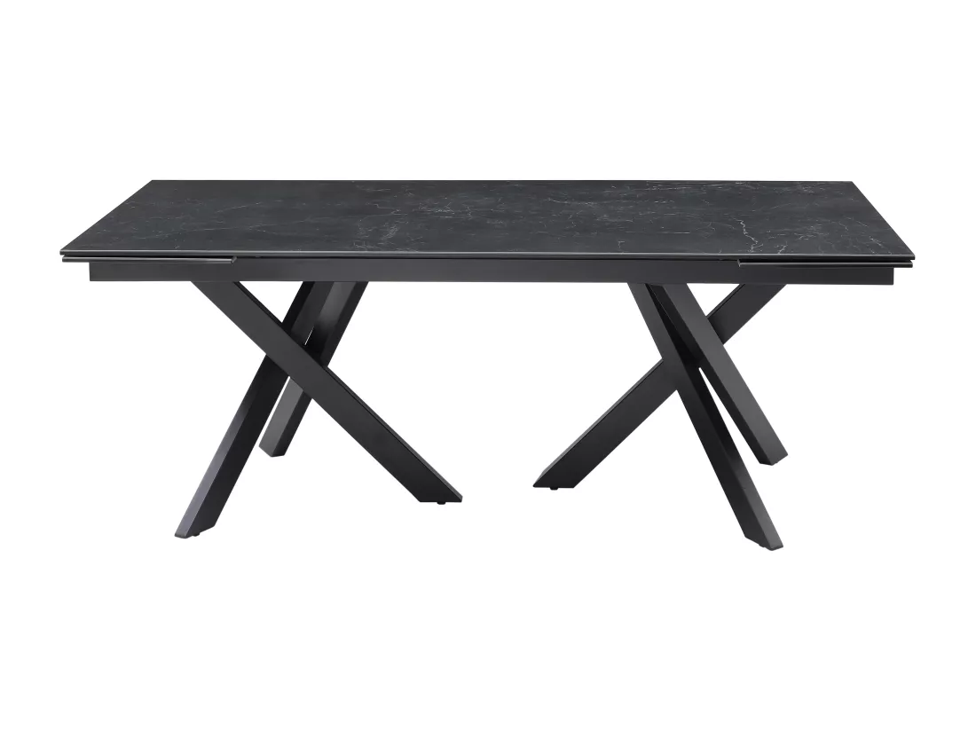 Table à manger extensible 8 à 12 personnes en verre trempé et céramique - Effet marbre noir - MARISO