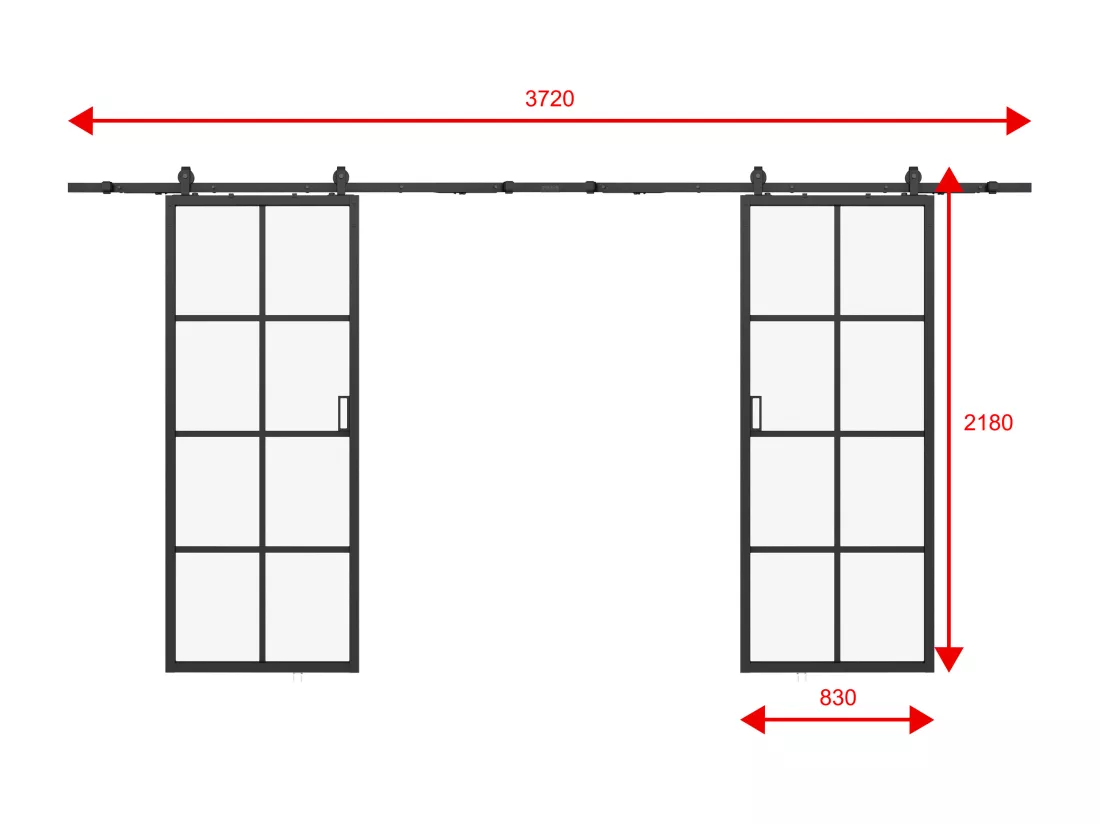 Porte coulissante double avec système en applique - aluminium et verre trempé - 2 x H205 x L83 cm - WILDEN II