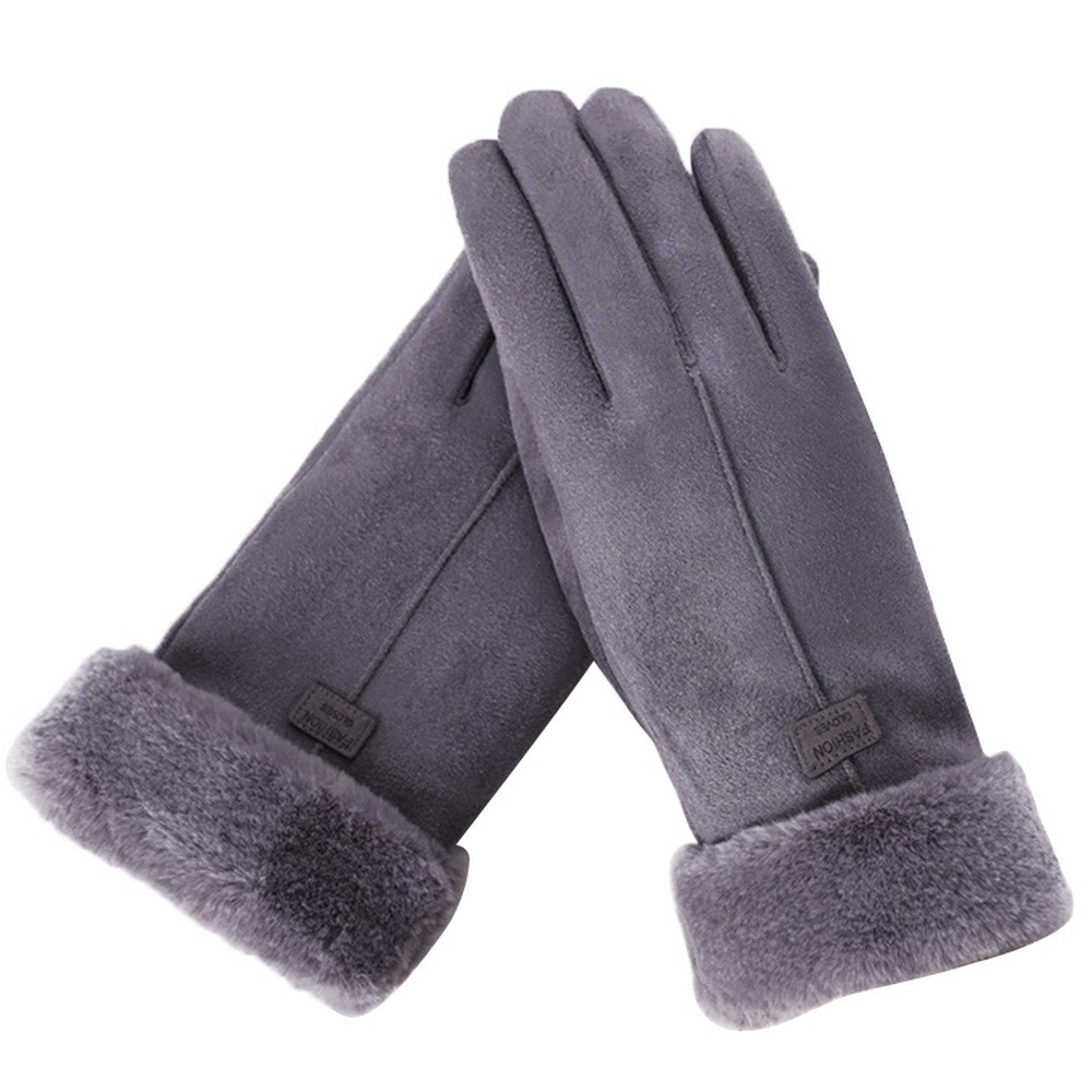 (1 Paar) Kapazitive Touchscreen Handschuhe Gefütterte Damen Handschuhe im Wildleder Look (One Size) - Grau