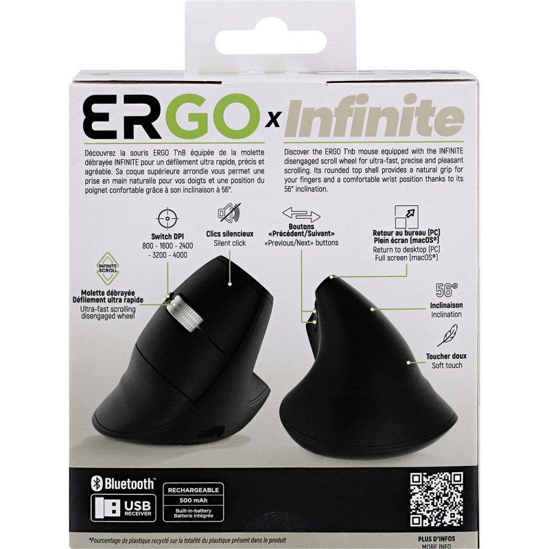 Souris sans fil ergonomique Ergo Infinite rechargeable T'nB