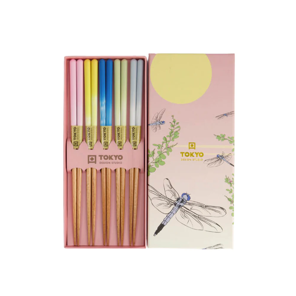 Tokyo Design Studio  Spisepinde gavesæt, Pink Dragonfly - 5 par