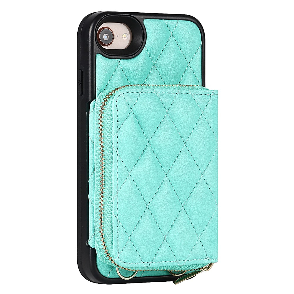 iPhone SE (2022/2020) / 8 / 7 Necklace Leder Hülle mit Magnet Wallet Kreditkarten Münzfach   Handykette (140cm) - Türkis