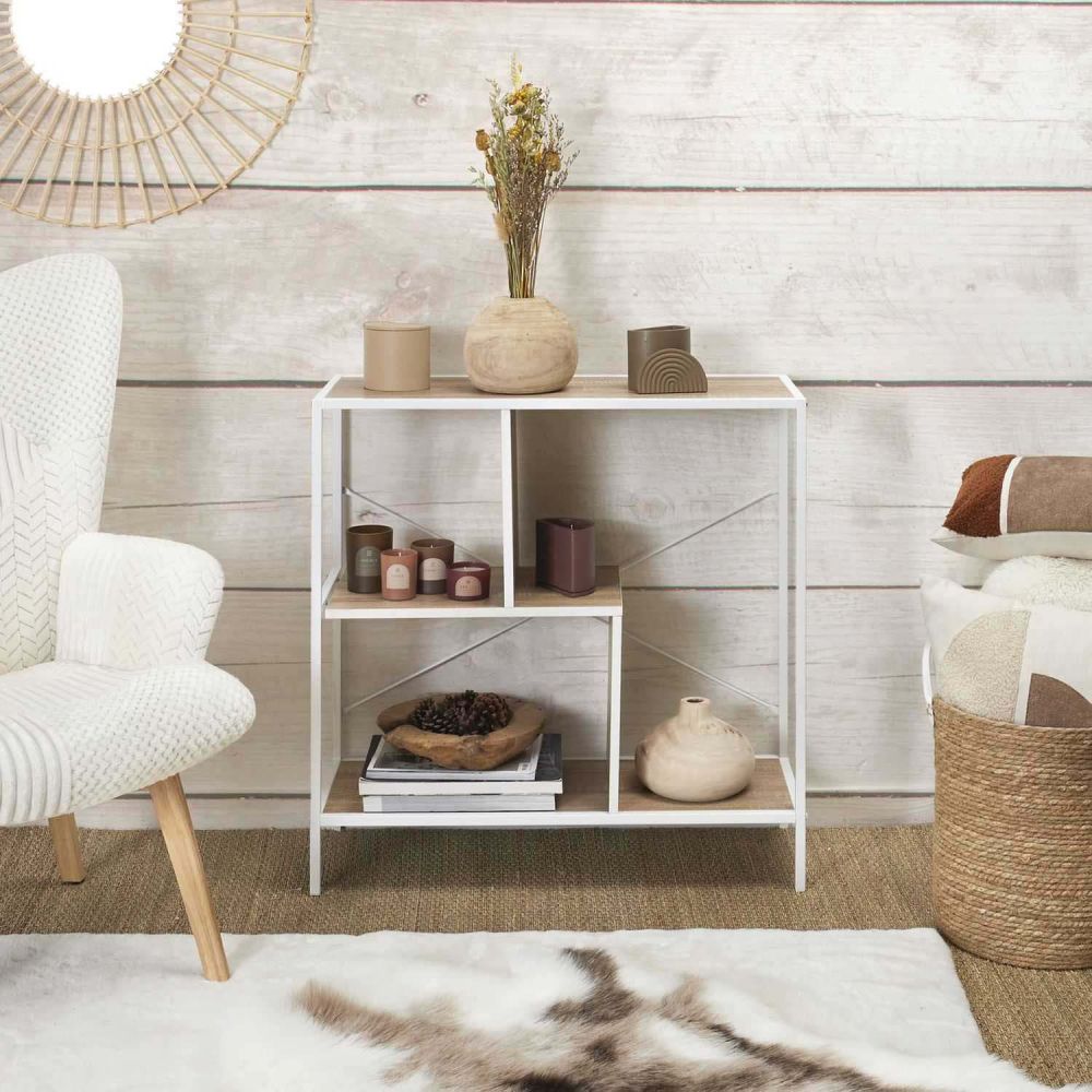 Etagère en bois et métal blanc edison 80 x 30 x 79,5 cm