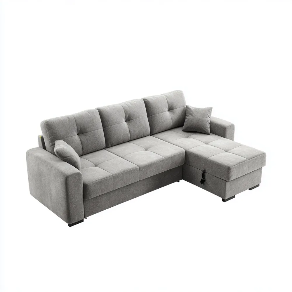 Ecksofa Stoffpolster 250x140x85 cm – Hellgrau – Moderne Funktionalität