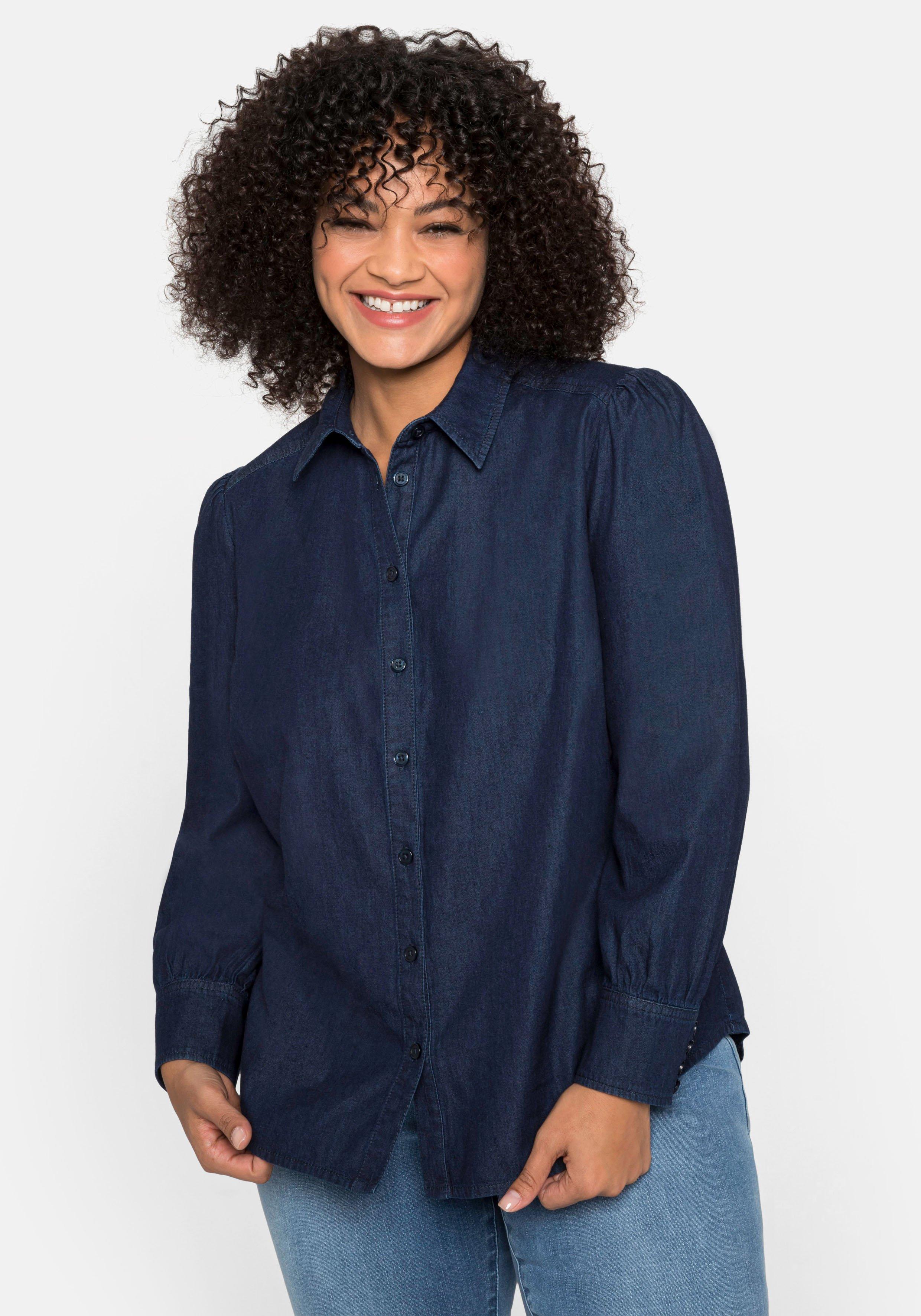 Jeansbluse mit angekräuselter Schulternaht