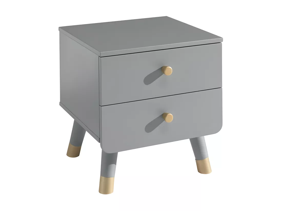 TINY GREY - Chevet 2 Tiroirs Gris et Gold