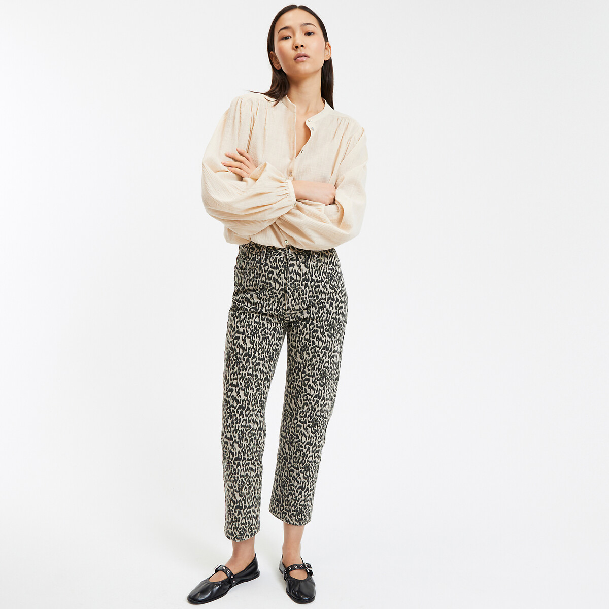 COLEÇÕES LA REDOUTE<br>Camisa oversized com gola mao, assinatura LISE