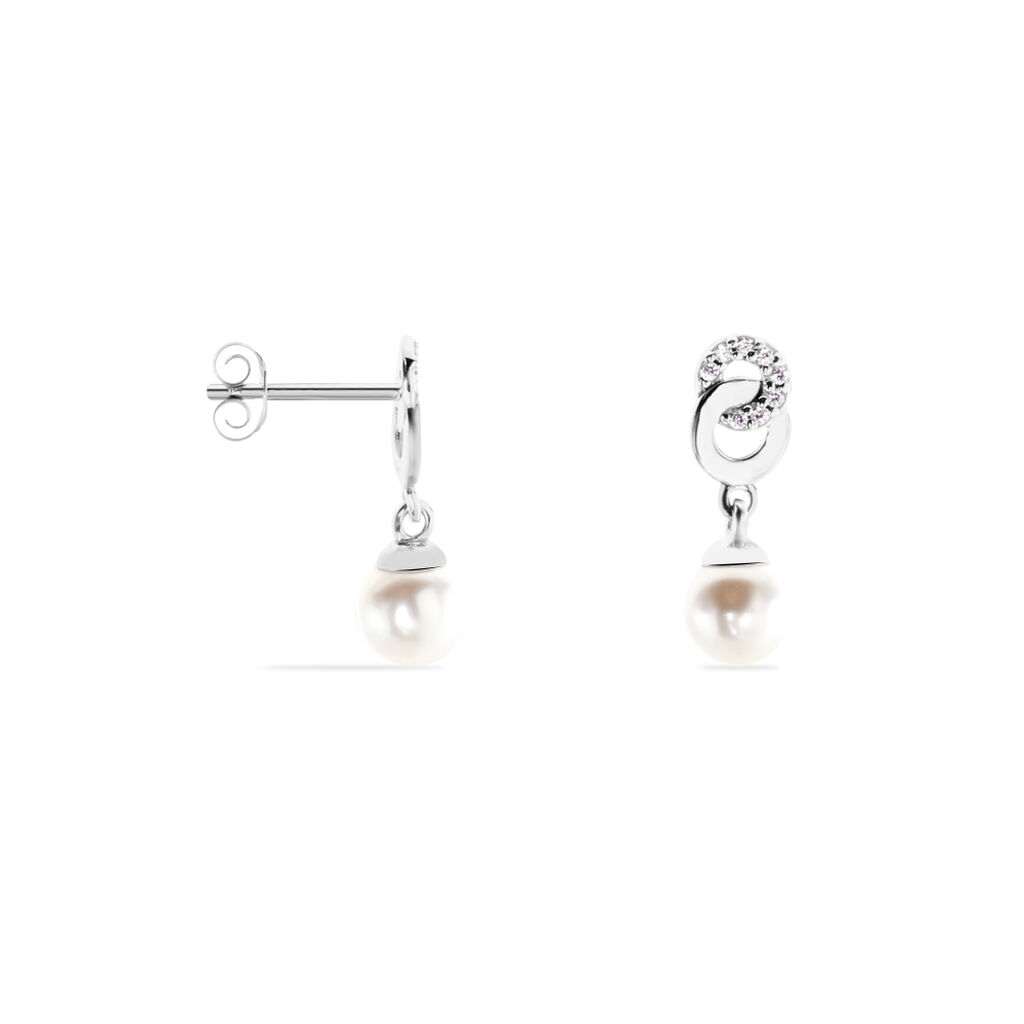 Boucles D'oreilles Pendantes Paqueretteae Argent Blanc Perle Culture