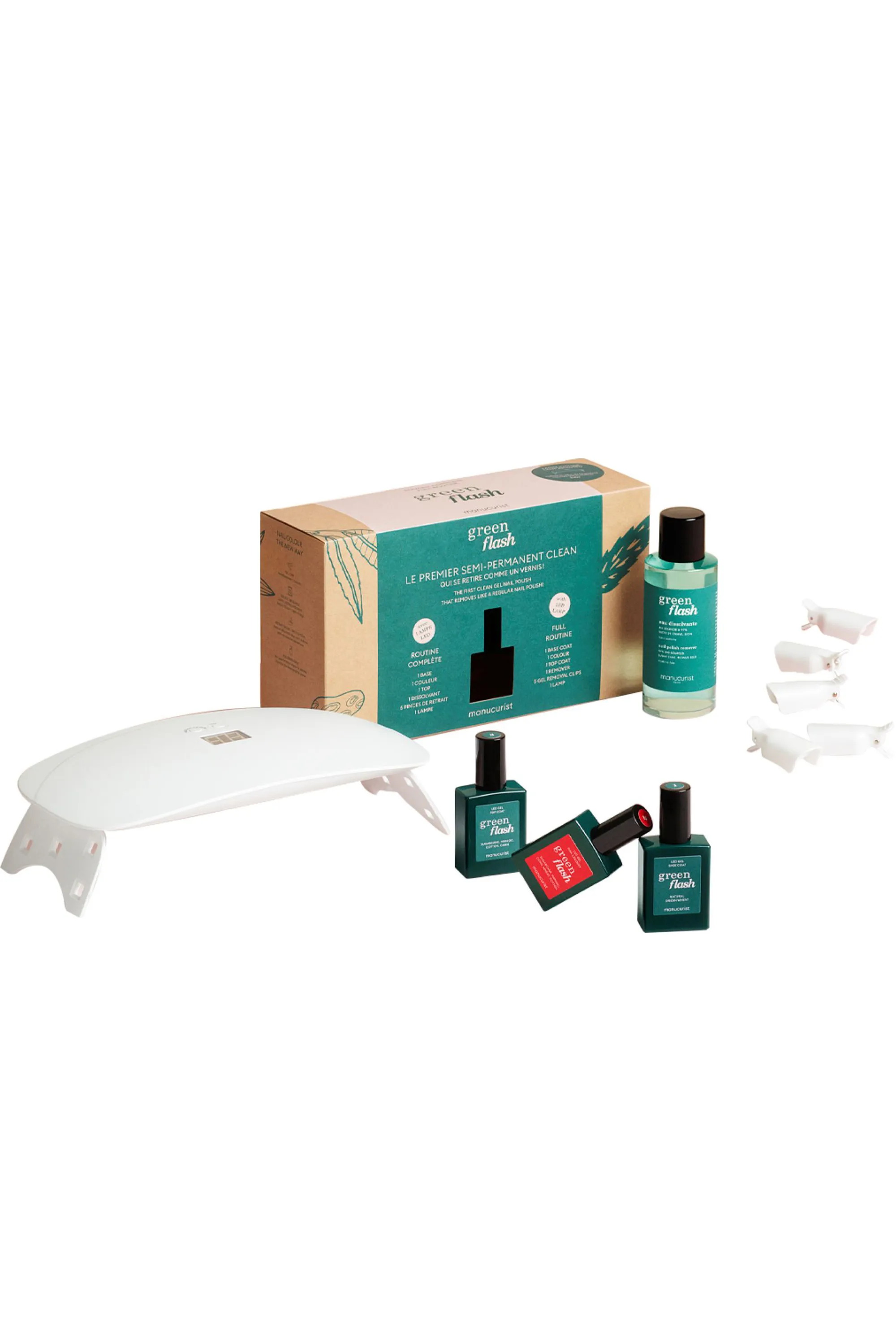 Manucurist Coffret routine semi-permanent Green Flash Lampe 24W vernis de couleur offert-800 g
