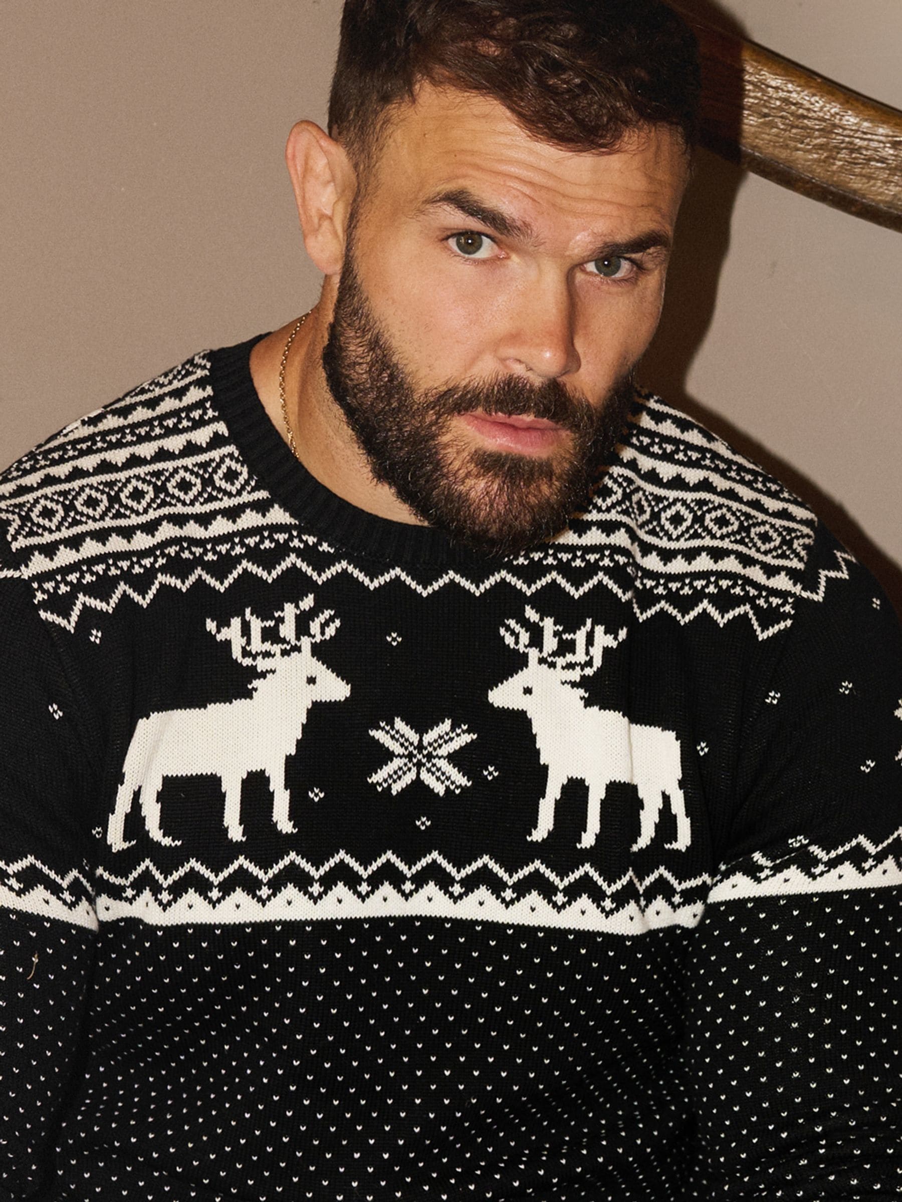 Zwart - Kerstmis rendiertrui met Fairisle-patroon