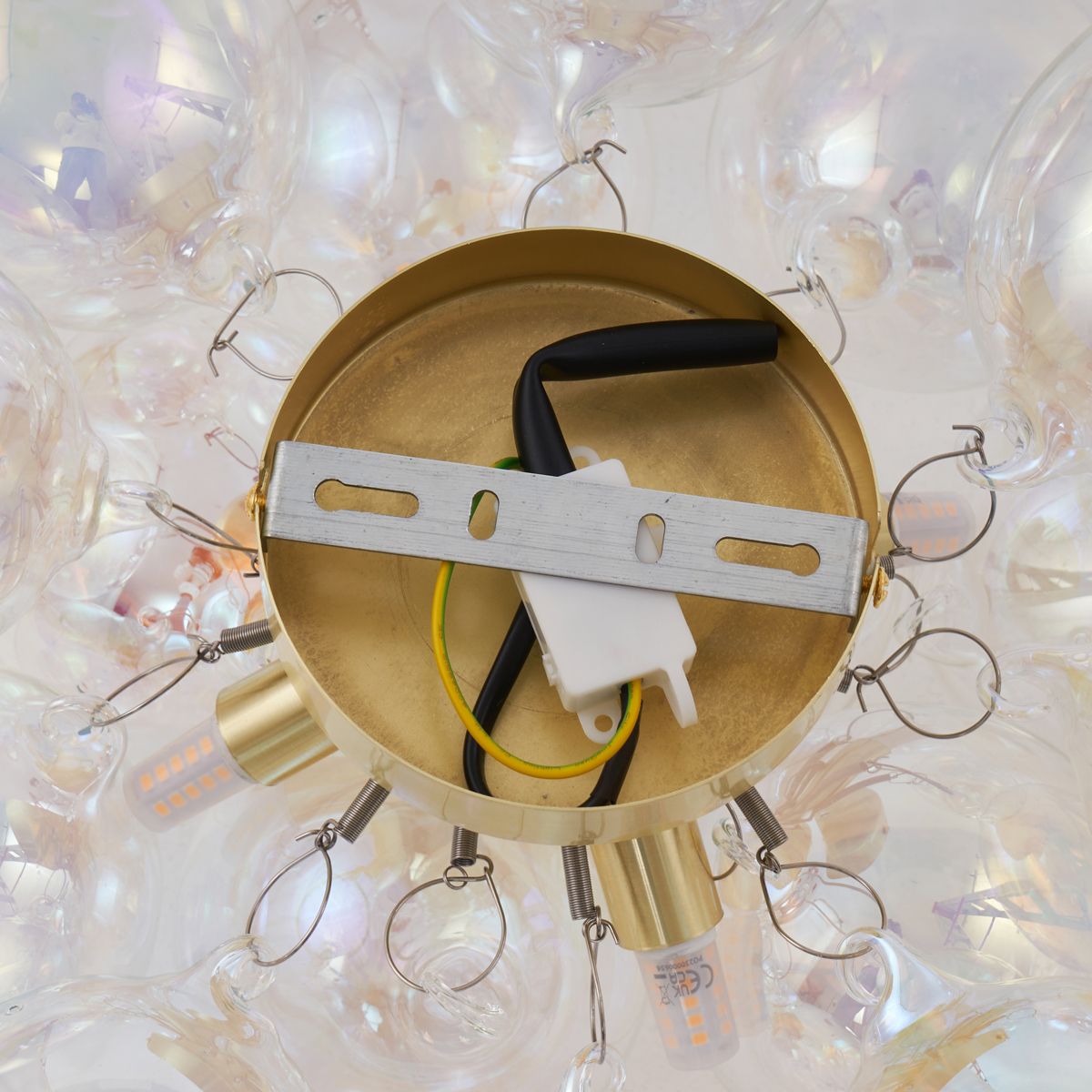 Design plafondlamp messing met regenboog glas 4-lichts - Uvas