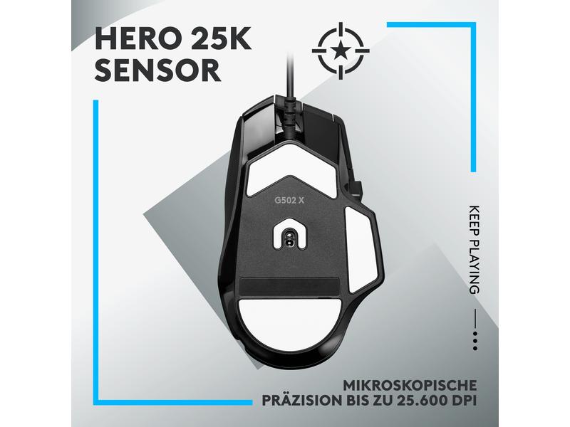 Logitech Gaming-Maus G502 X Schwarz Hochpräzise Gaming-Maus mit optisch-mechanischen Lightforce Switches
