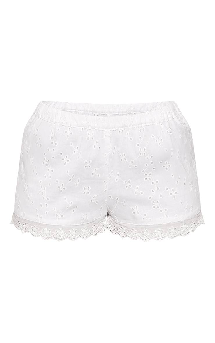 Blanc Short Mini Fluide Taille Élastiquée En Broderie Anglaise Petite Ensemble Coordonné