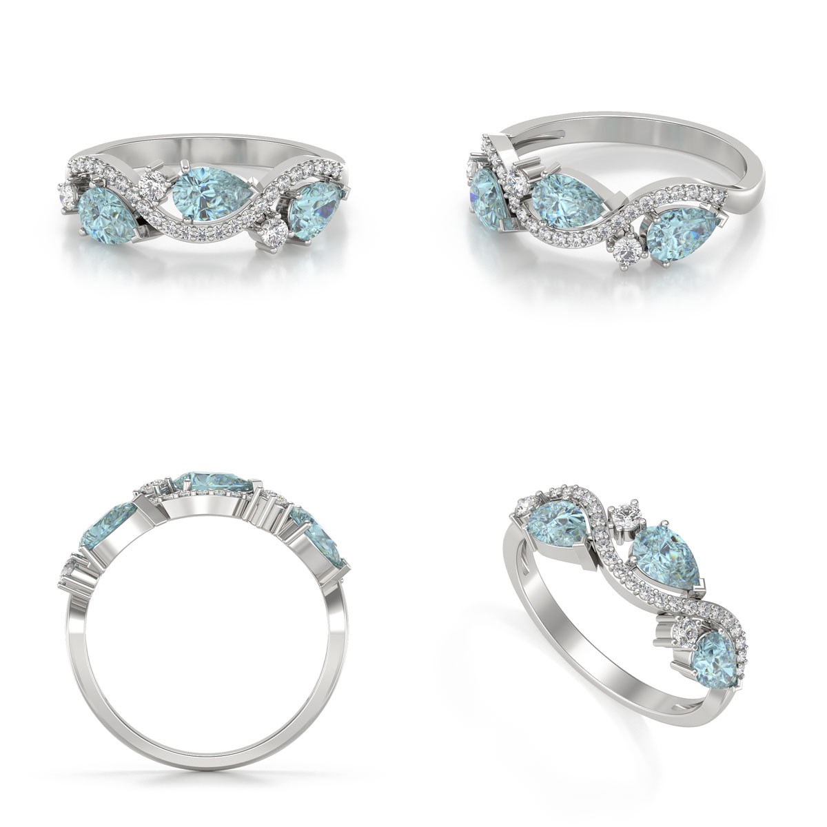 Bague ADEN Aigue-Marine et diamants sur Argent 925 2.51grs