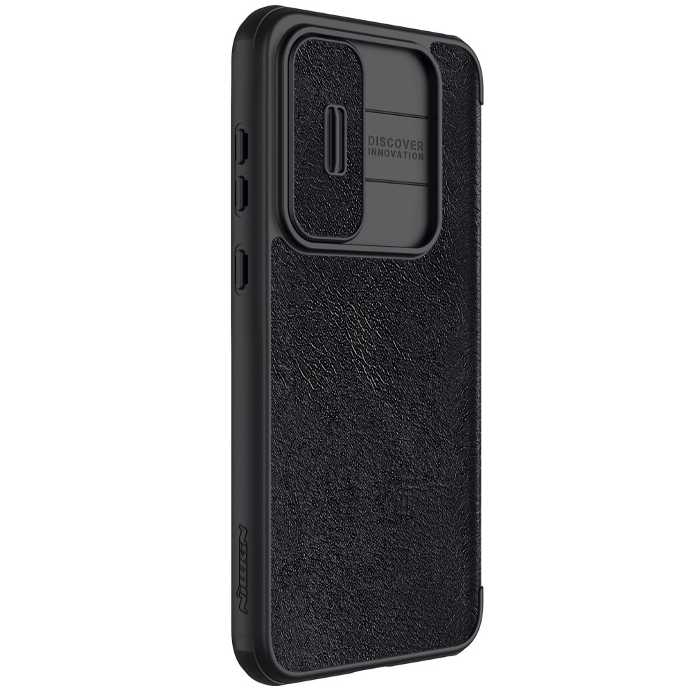 Samsung Galaxy A55 Leder Tasche Cam-Slider Kameraschutz - Schwarz