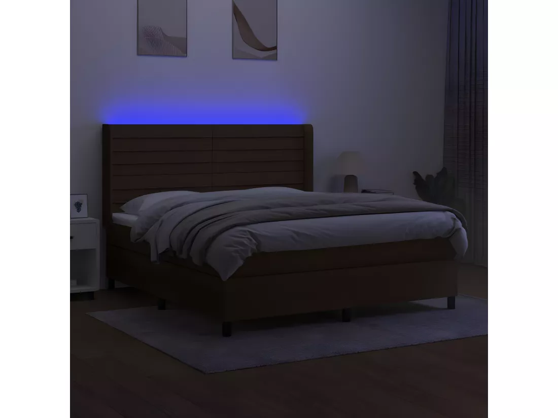 Sommier tapissier matelas et LED Marron foncé 160x200 cm Tissu