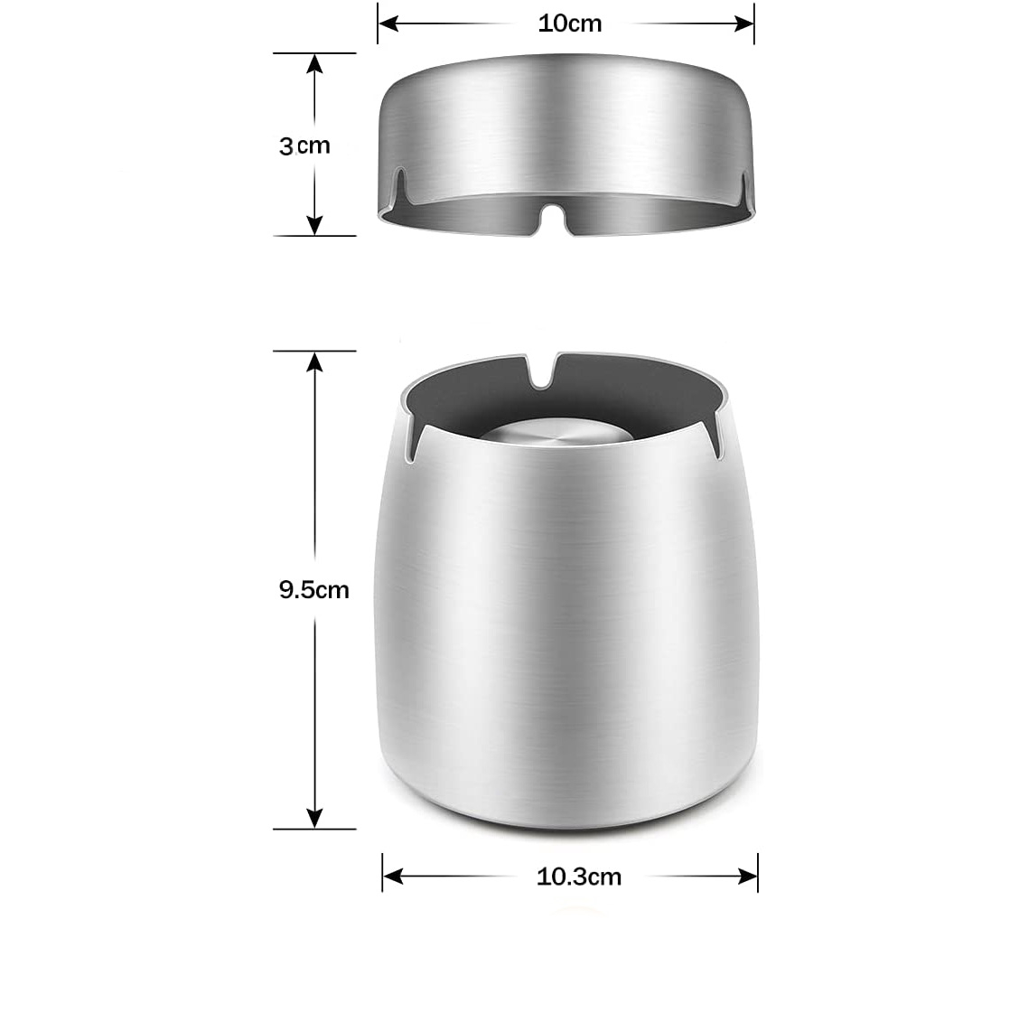 2in1 Edelstahl Aschenbecher mit Deckel Outdoor Aschenbecher - Silber