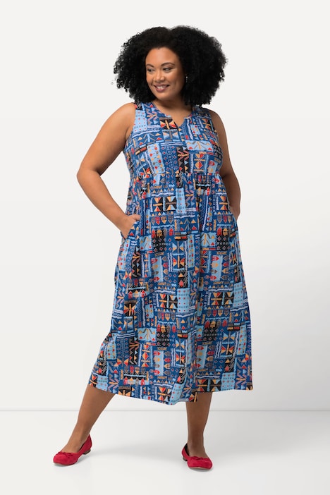 Jerseykleid, A-Linie, Tunika-Ausschnitt, ärmellos