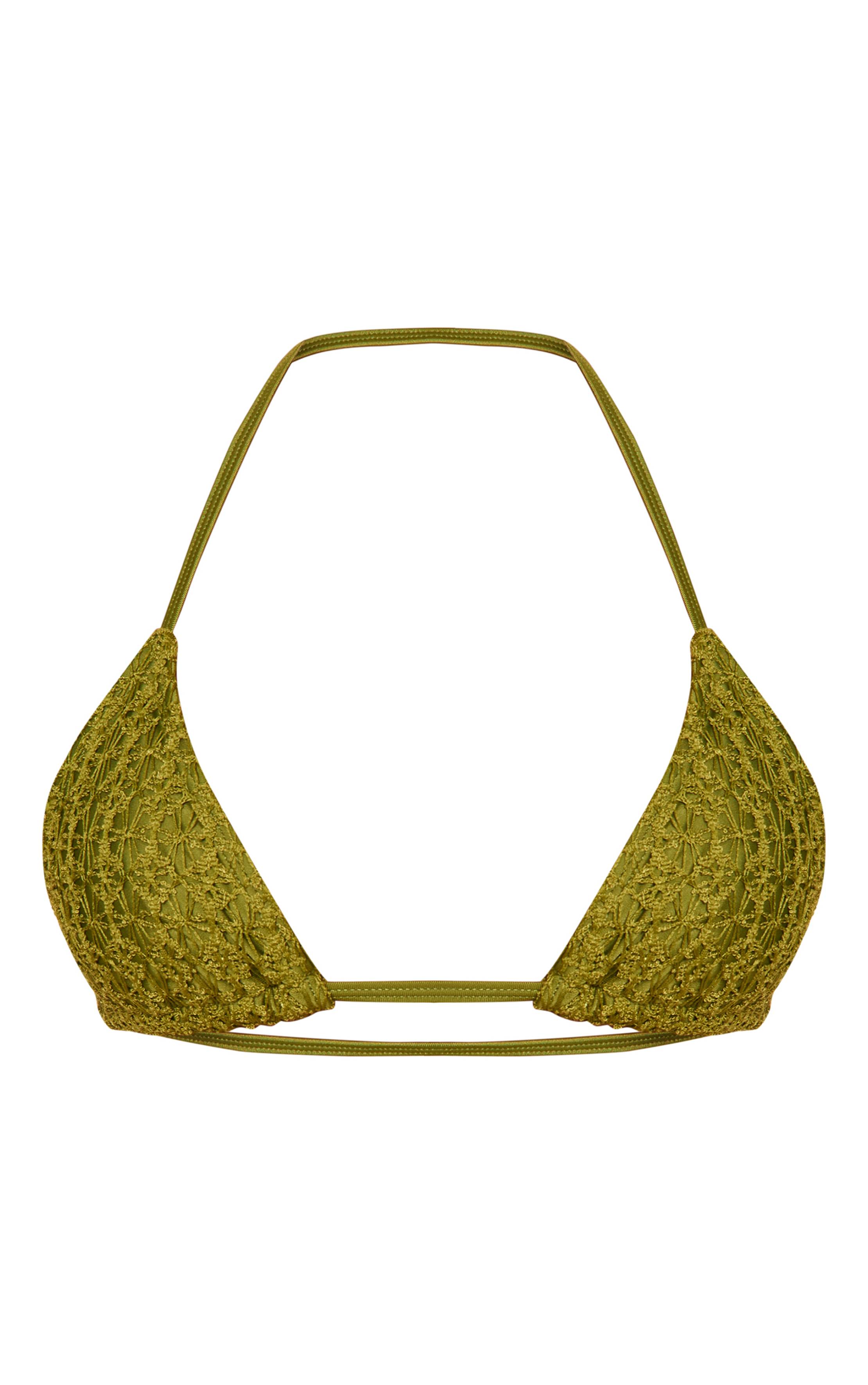 Vert Olive Haut De Bikini Triangle Avec Superposition Au Crochet