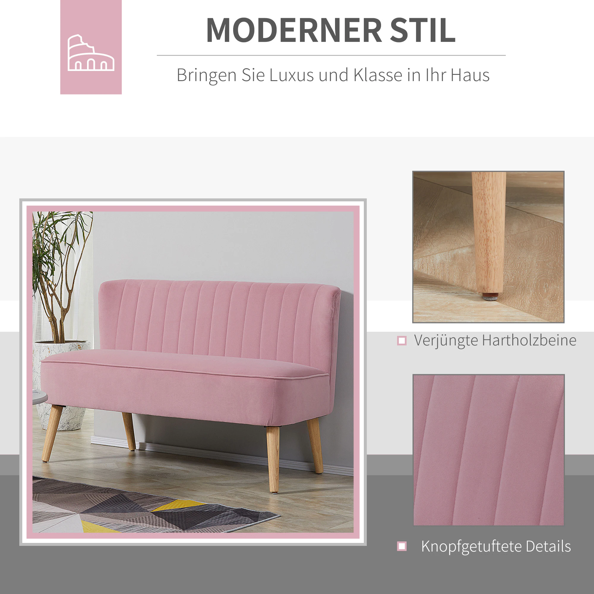 HOMCOM 2 Sitzer mit weicher Polsterung 117 x 56,5 x 77 cm (BxTxH)