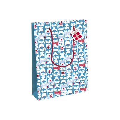 Clairefontaine - Sac cadeau - pingouins bleu - 26,5 cm x 14 cm x 33 cm