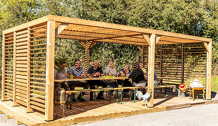 Pergola autoportante manuelle bois Habrita THO3562VVT 3,41 x 6,26 m