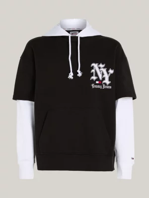 Moletom com capuz e mangas duplas com logo NY