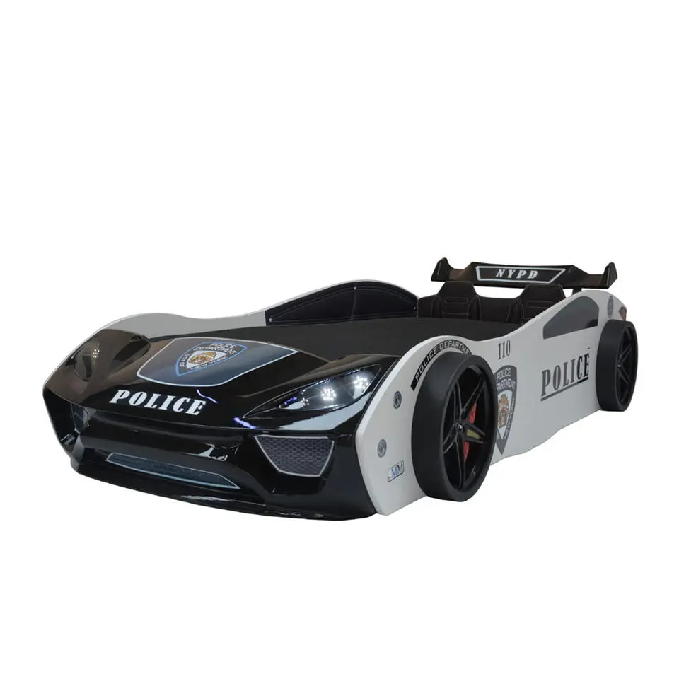 Politiebed - Autobed - Met licht en bekleding - 246x115x58 cm - Wit