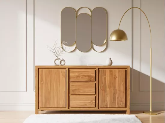 Buffet avec 2 portes et 3 tiroirs en bois de teck - Naturel - ALEMIA