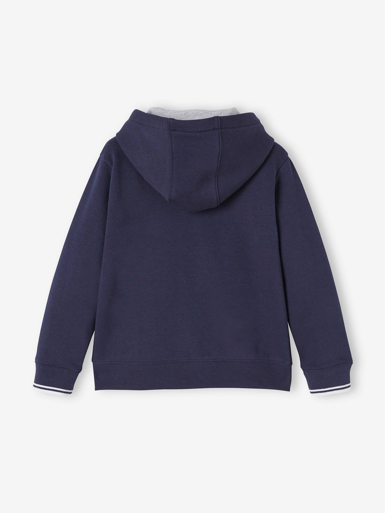 Moletom esportivo infantil Play Ground com zíper, azul escuro liso com estampas.
