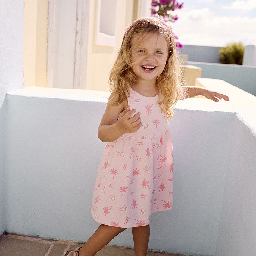 Robe sans manches imprimé fantaisie pour bébé fille - Rose