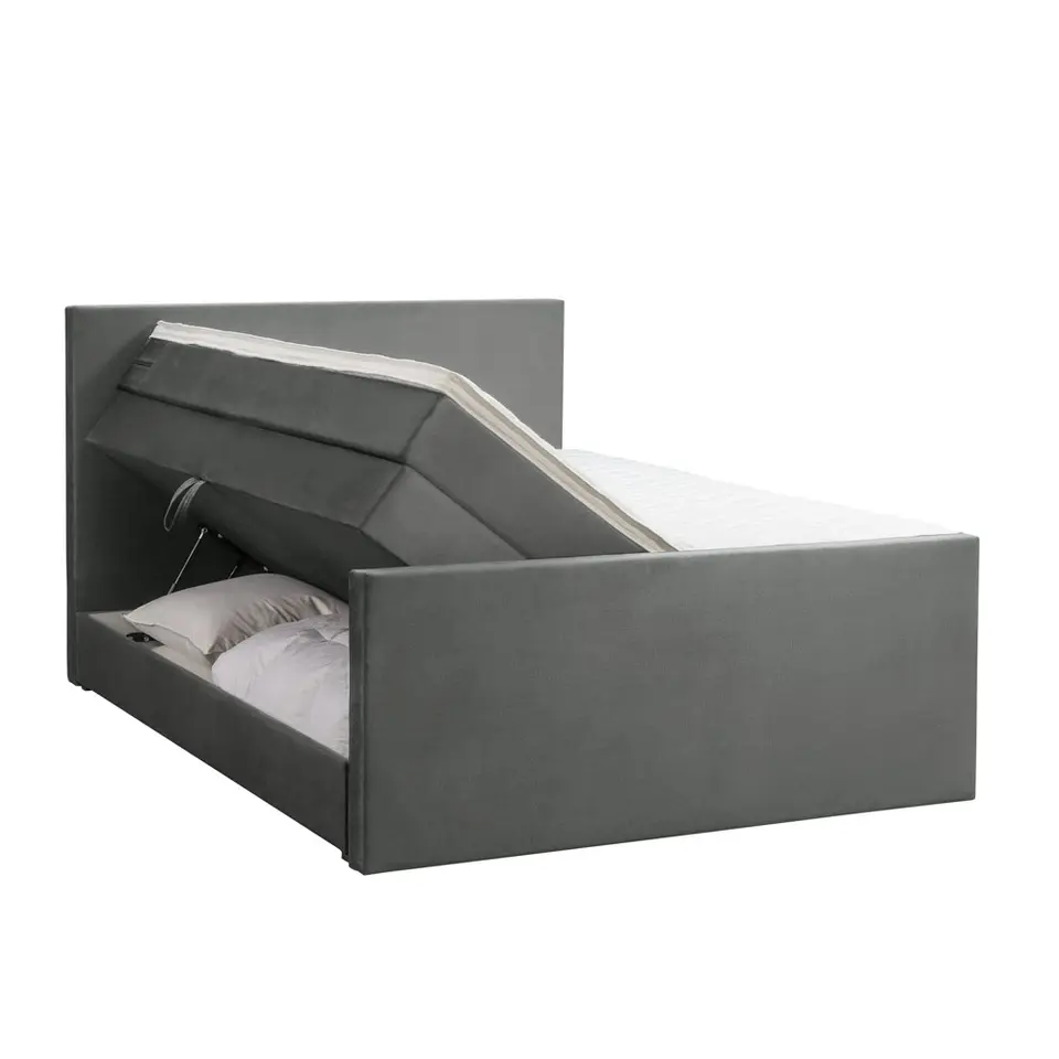 Boxspring met opbergruimte en voetbord Liv egaal - grijs - 180x200cm