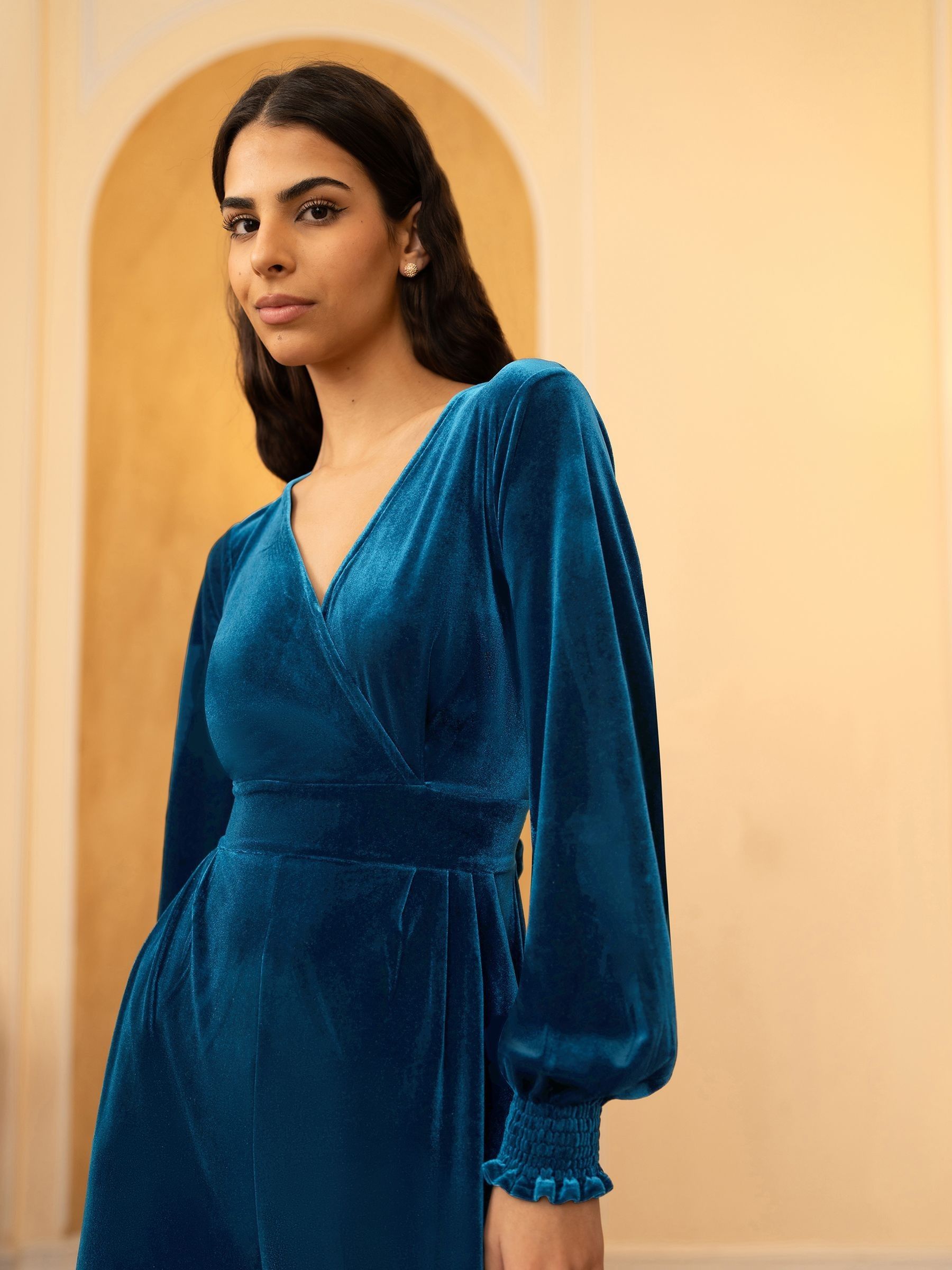 Yumi - Fluwelen jumpsuit met lange mouwen