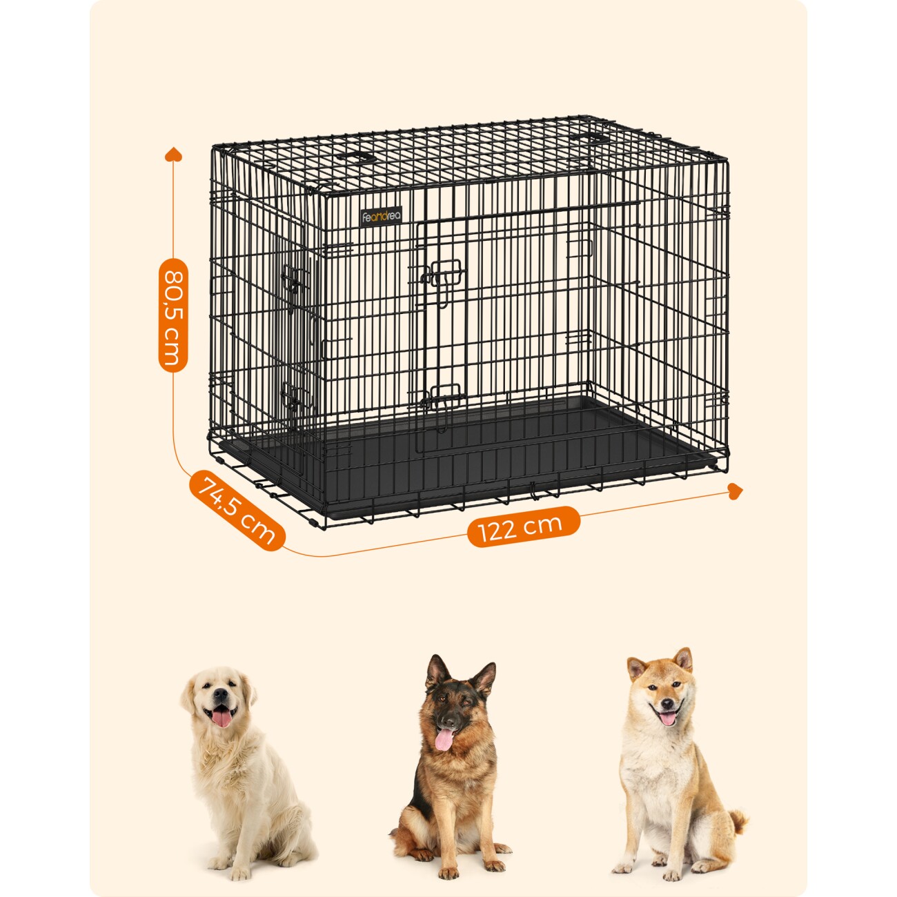 FEANDREA S-XXXL Hundekäfig mit 2 Türen 1,22 m, 74,5 cm, 80,5 cm